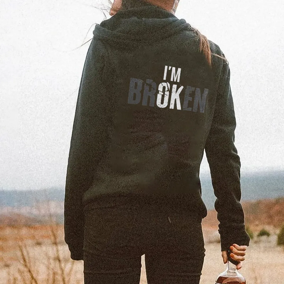 I'M Broken Slogan Printed Women's Hoodie