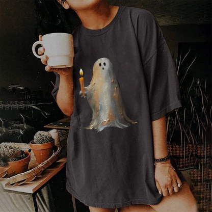 Halloween Ghost Holding Candle T-shirt