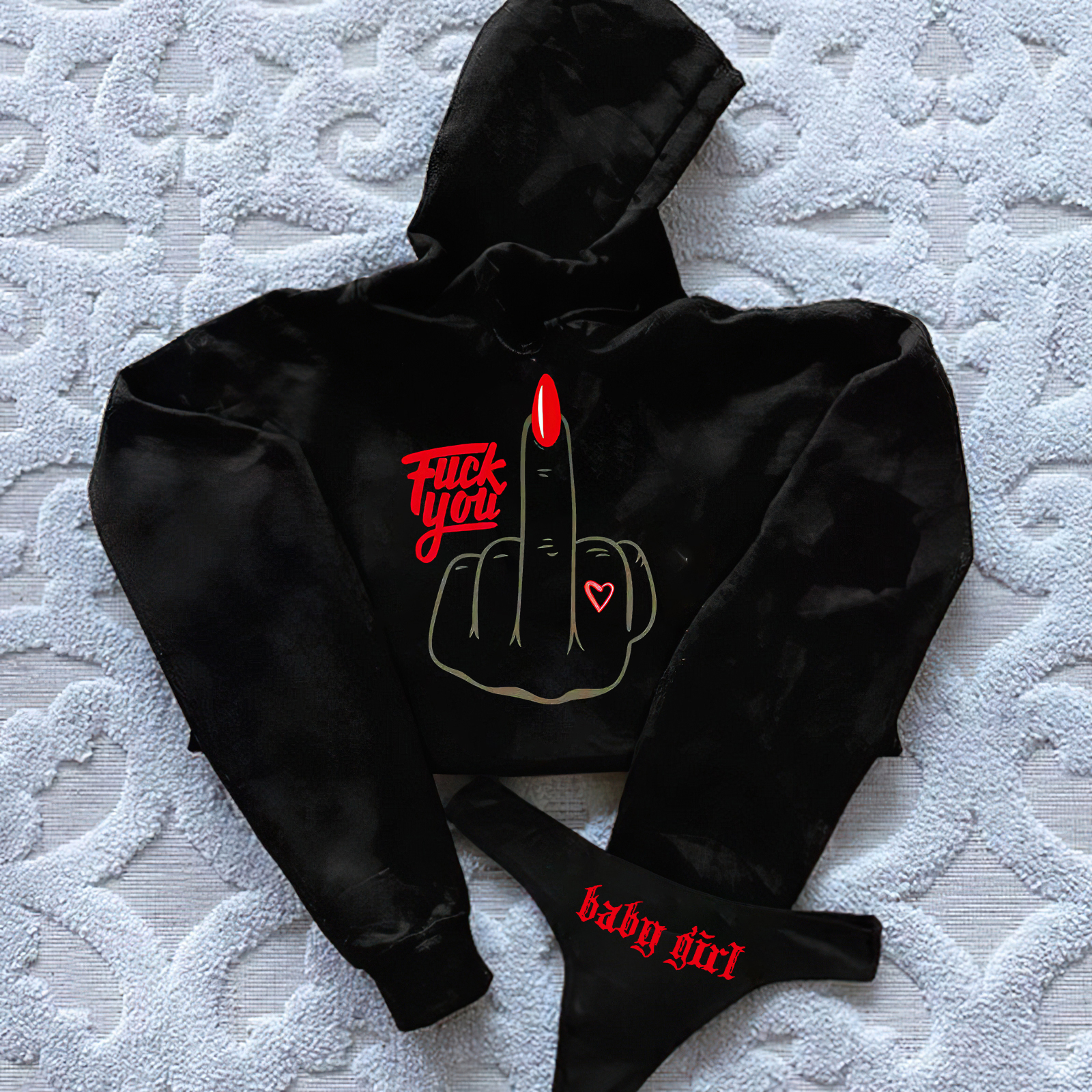 Baby Girl Printed Women's Cropped Hoodie & Thong Sets