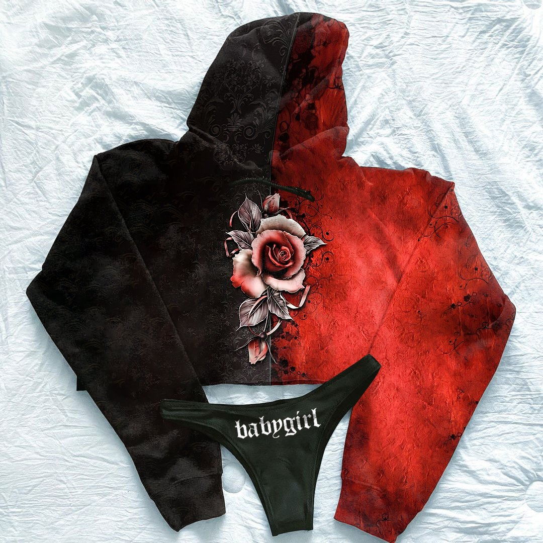 Red Rose Baby Girl Printed Hoodie & Thong Sets