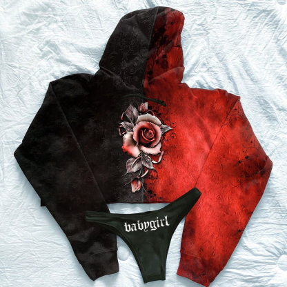 Red Rose Baby Girl Printed Hoodie & Thong Sets