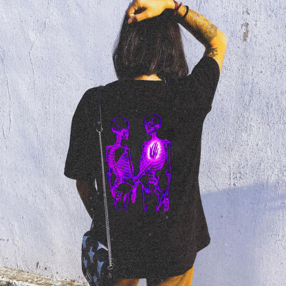 Purple Skull Couple Print T-shirt