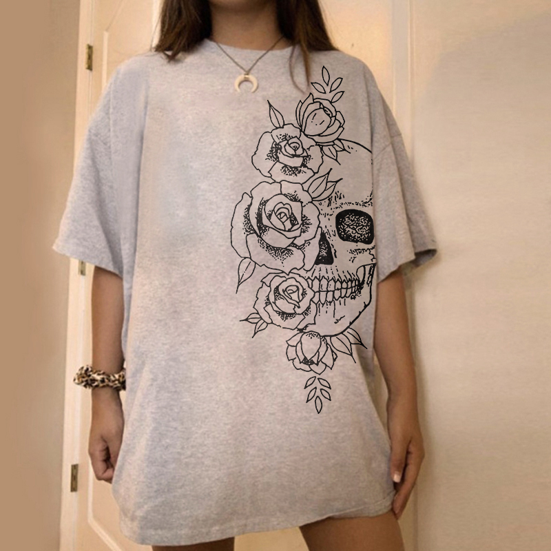 Fashion Flower And Skull T-shirt