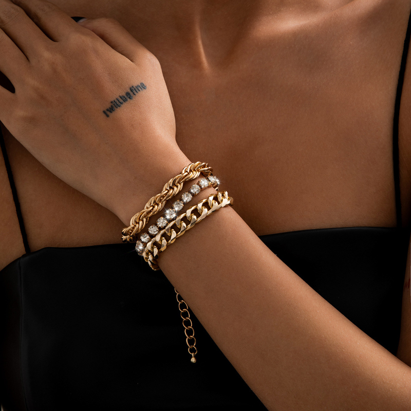 Twist chain with diamond all-match fashion bracelet set