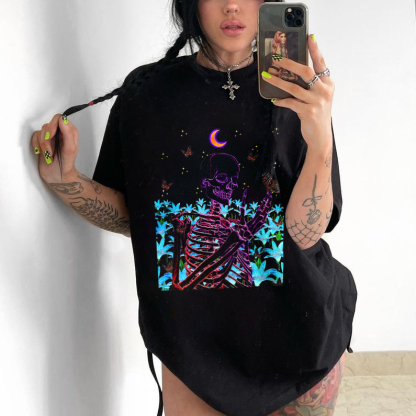 Skull With Butterflies And Flowers T-shirt