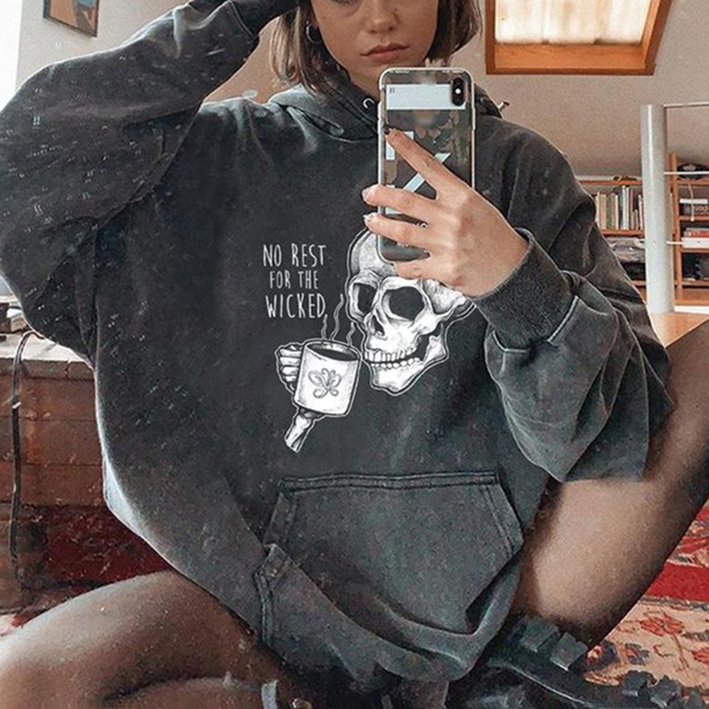 No rest for the wicked skull hoodie