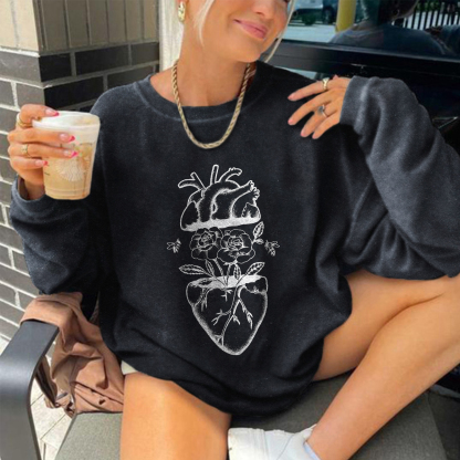 Heart And Flower Printed Sweatshirt