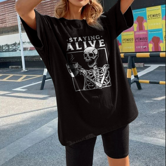 Staying Alive with Coffee Skull T-shirt