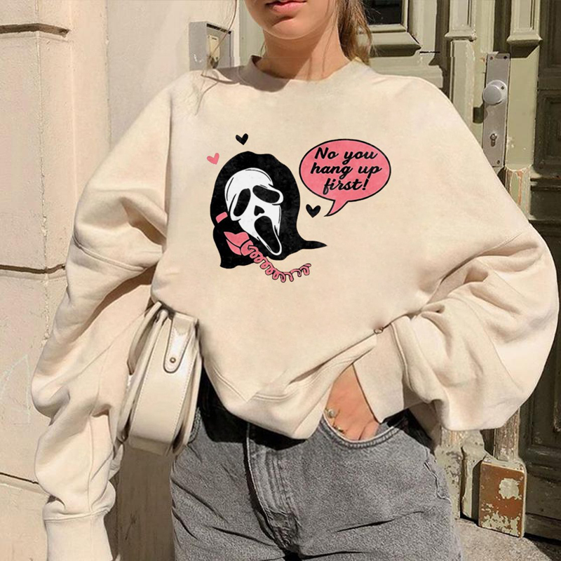 No You Hang Up First Skull Print Sweatshirt