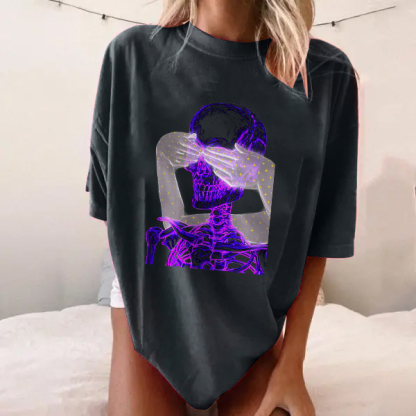 Skull With Eyes Covered Print T-shirt
