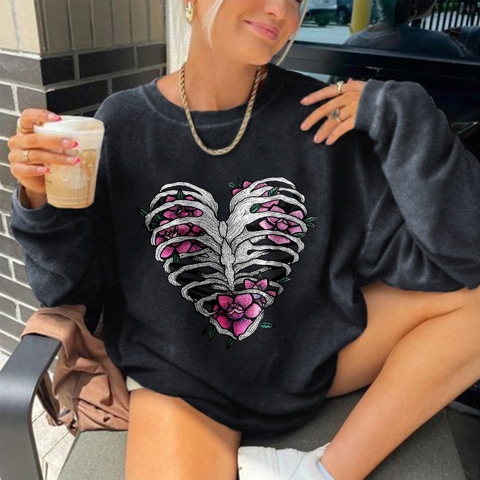 Sketelon Heart & Flower Sweatshirt