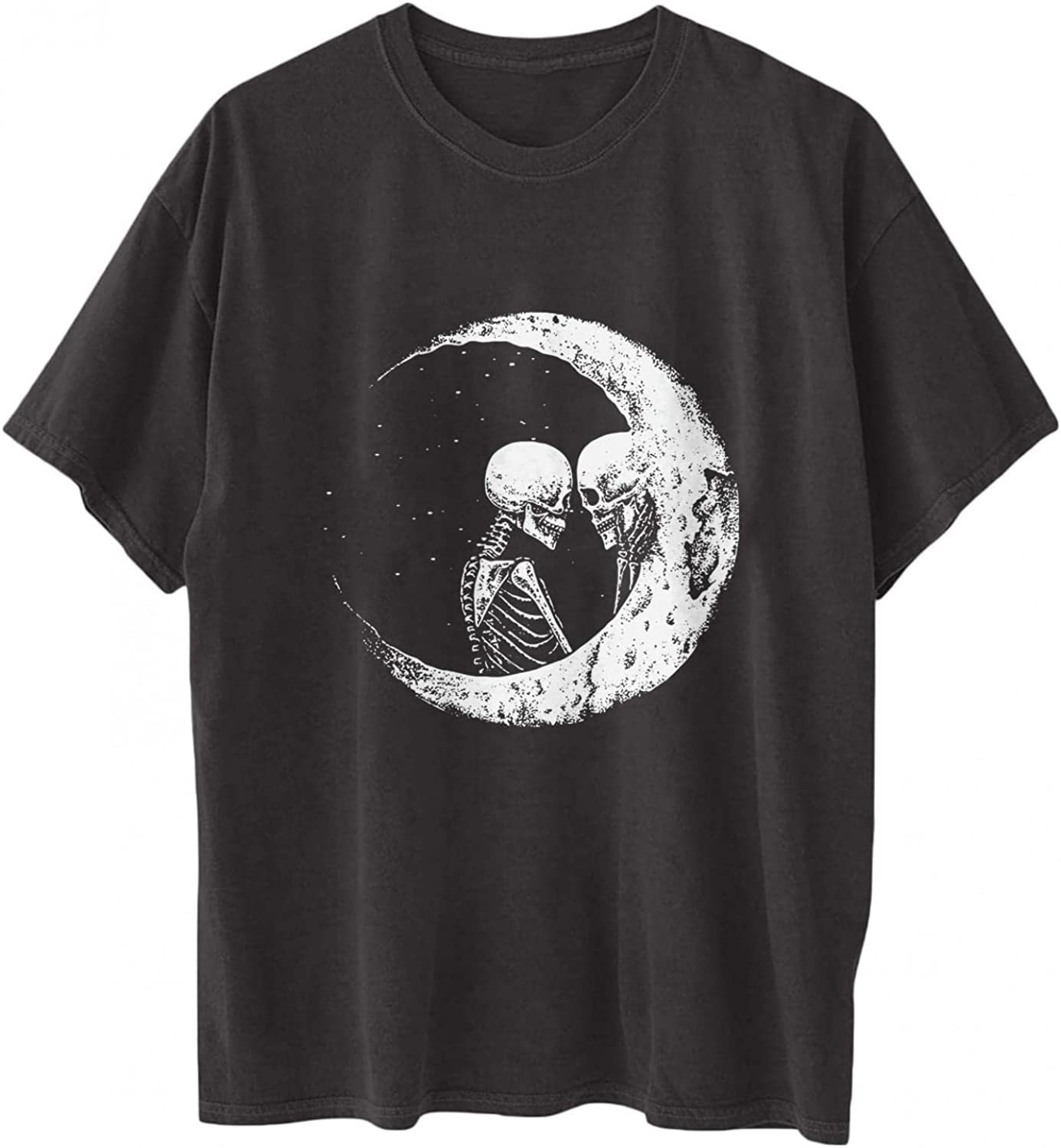 Couple Skull Moon Print Loose T-Shirt