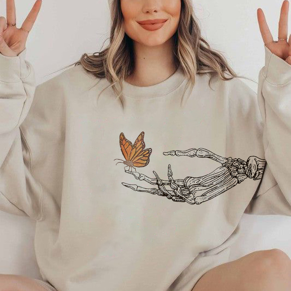 Butterfly Skull Print Women's Casual Sweatshirt