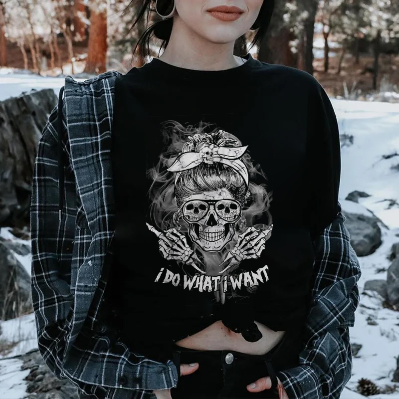 I Do What I Want Skull Printed Women's T-shirt