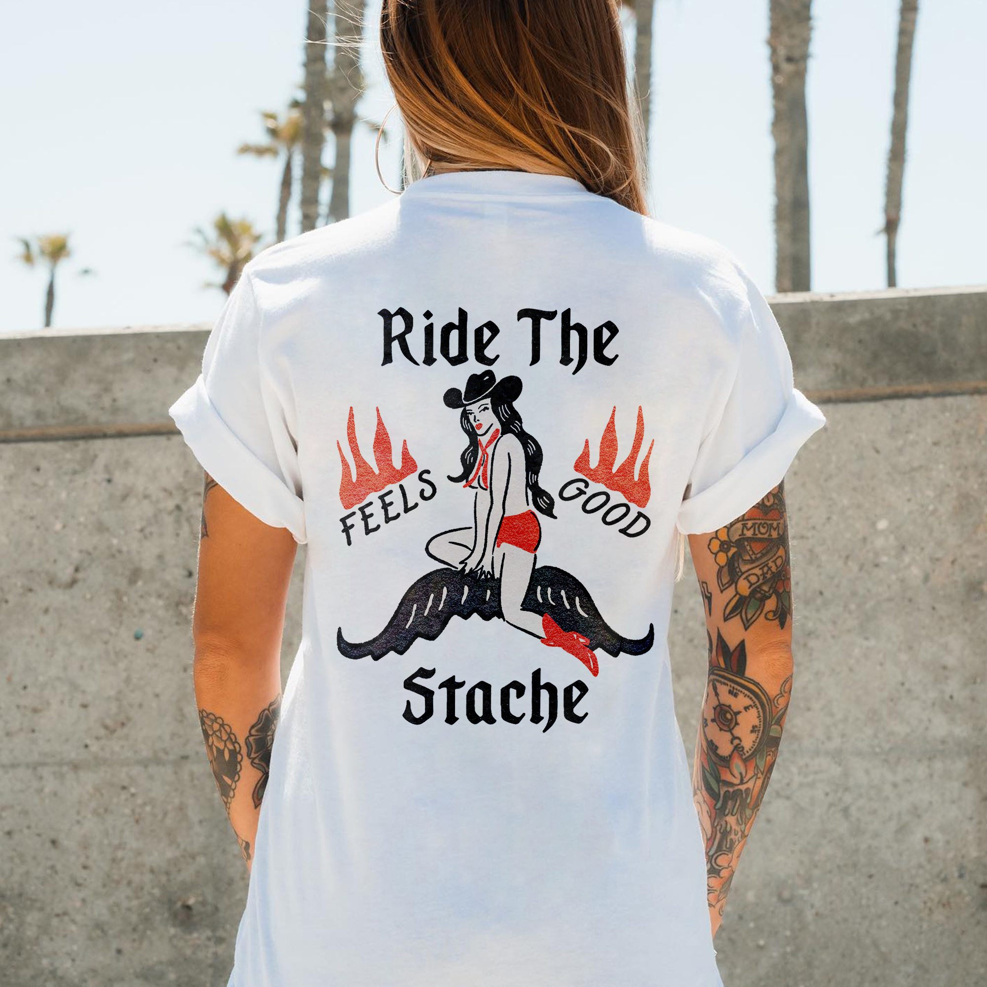 Ride The Stache Feels Good Printed Women's T-shirt