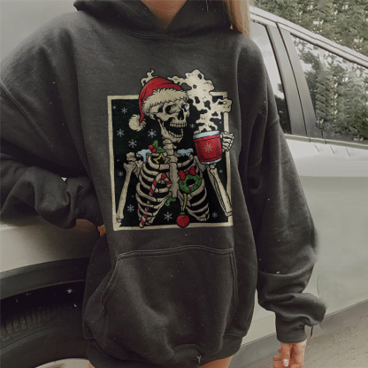 Skeleton Drinking Coffee Christmas Hoodie