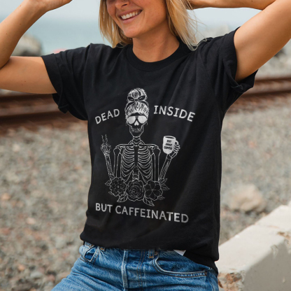 Dead Inside But Caffeinated Victory Gesture Skull T-shirt