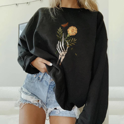 Skeleton Hand With Flower Sweatshirt