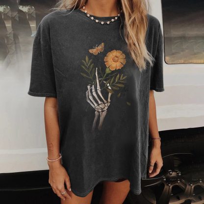 Flower butterfly print ladies T-shirt