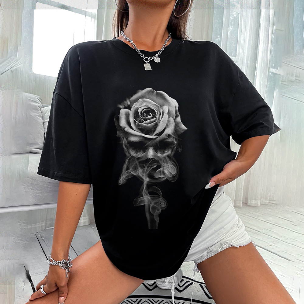 Skull and Rose Printed T-shirt