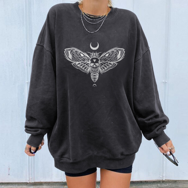 Skeleton Moth Sun Moon Print Women's Sweatshirt