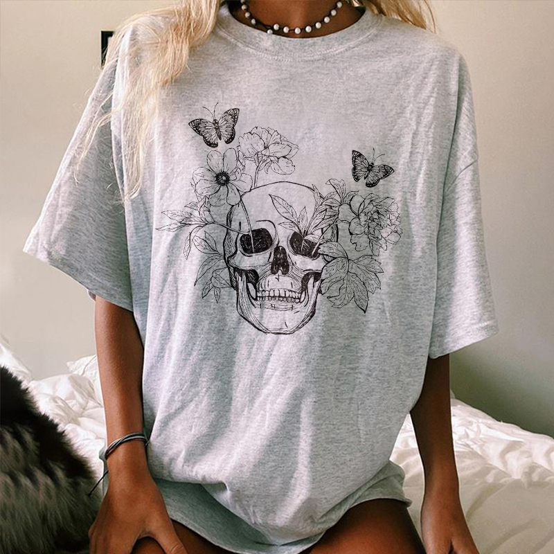 Butterflies Flowers And Skeleton T-shirt