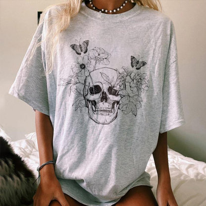 Butterflies Flowers And Skeleton T-shirt