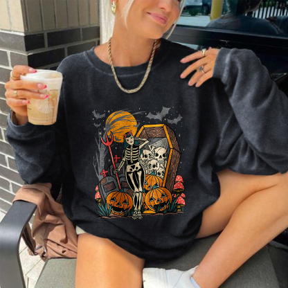 Skeletons And Pumpkins Printed Sweatshirt
