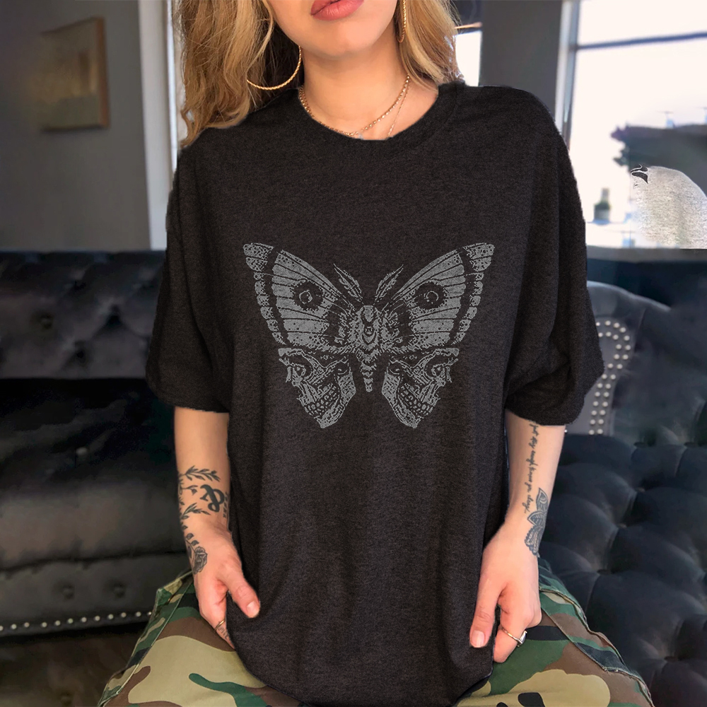 Butterfly Skull Print Loose T-shirt