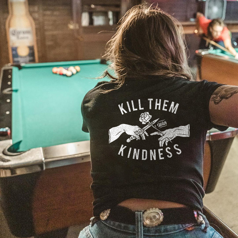 KILL THEM KINDNESS printed black T-shirt designer