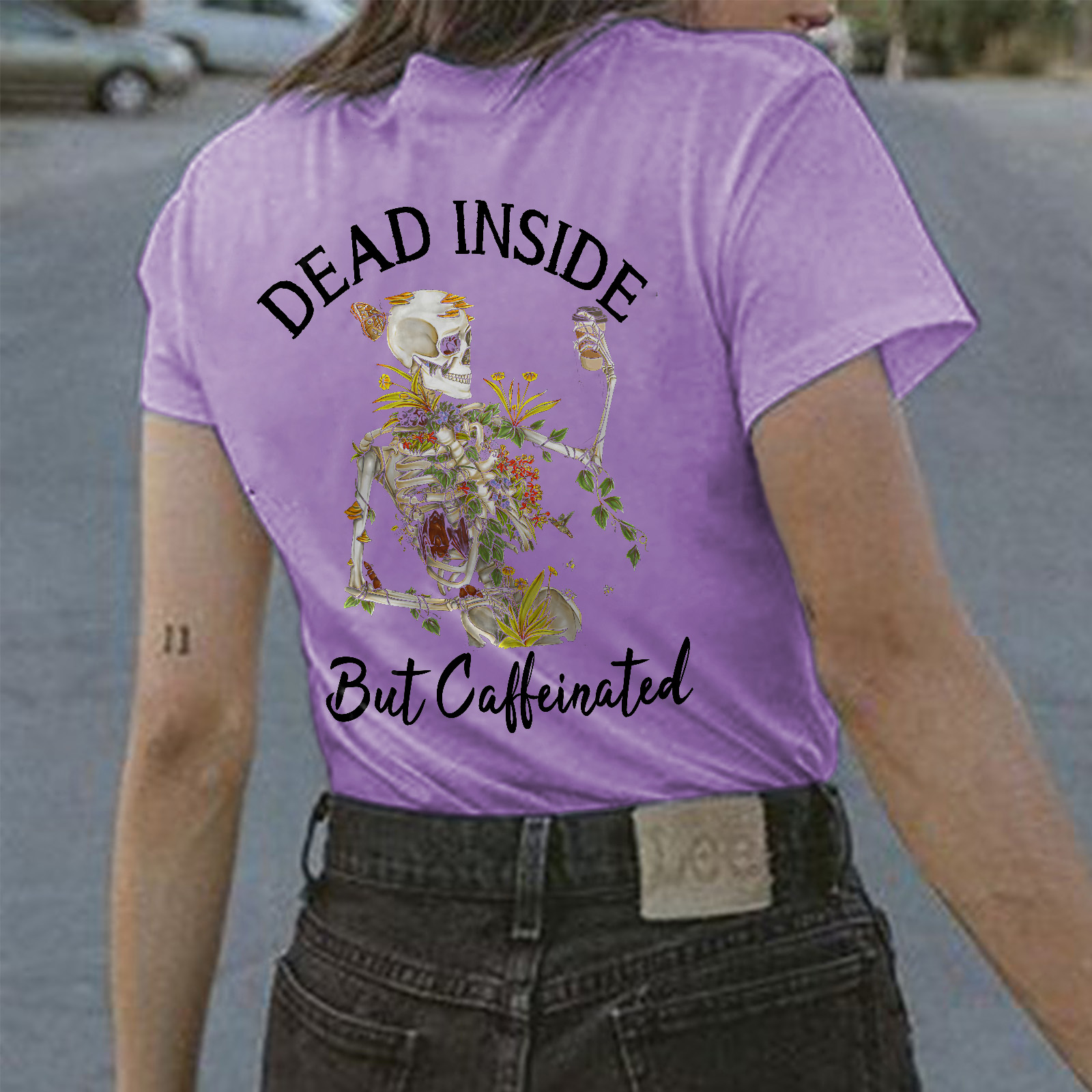 Dead Inside But Caffeinated Printed Skeleton T-shirt