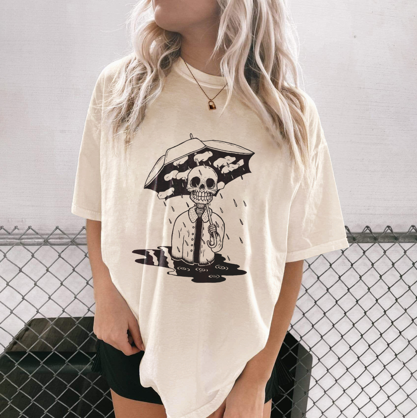 Raining In Umbrella Skull T-shirt