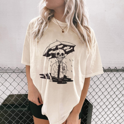 Raining In Umbrella Skull T-shirt