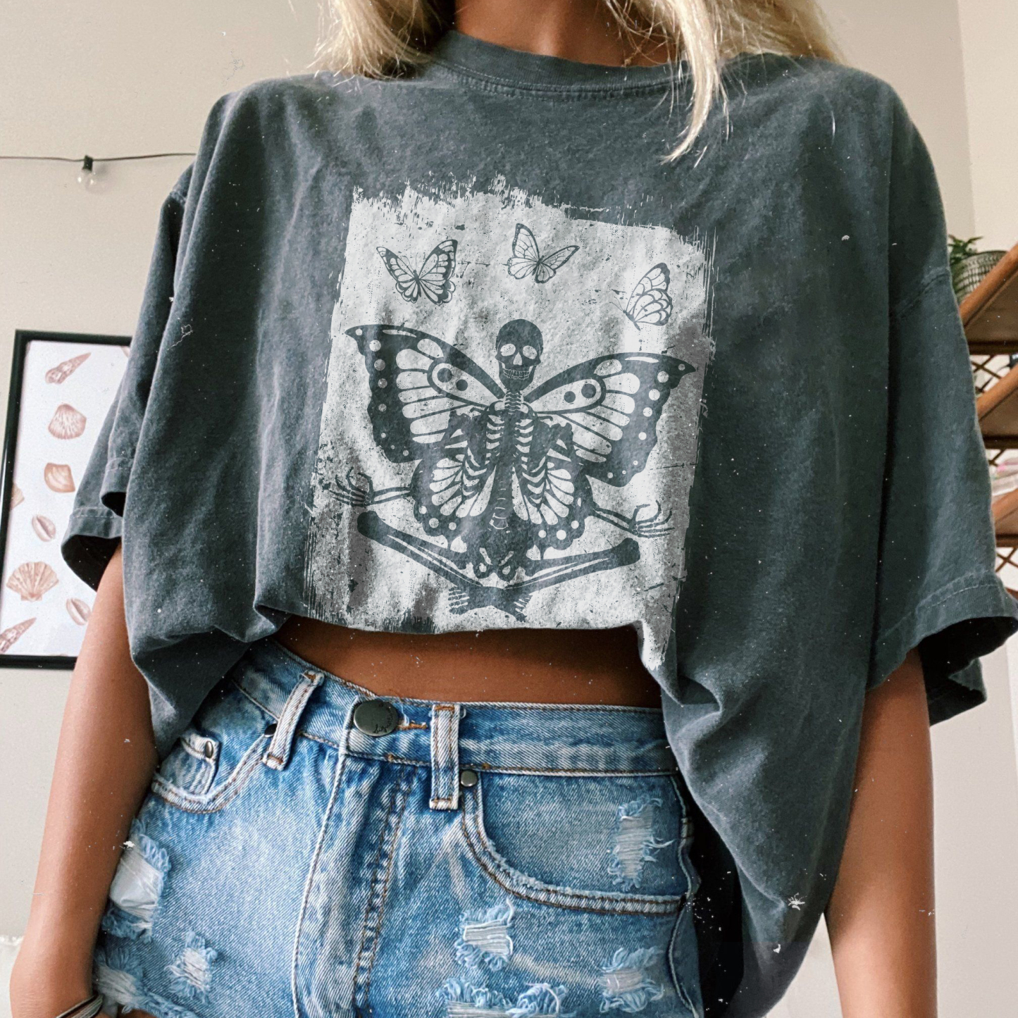 Skeleton And Butterflies Printed T-shirt