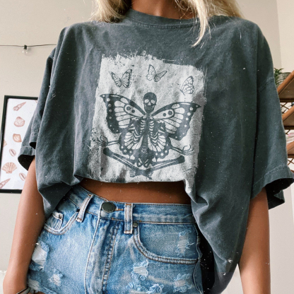 Skeleton And Butterflies Printed T-shirt