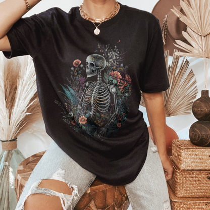 Skeleton And Flower T-shirt