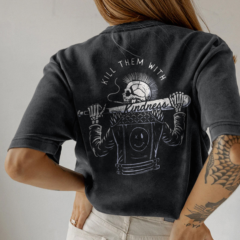 Baseball bat skull print t-shirt