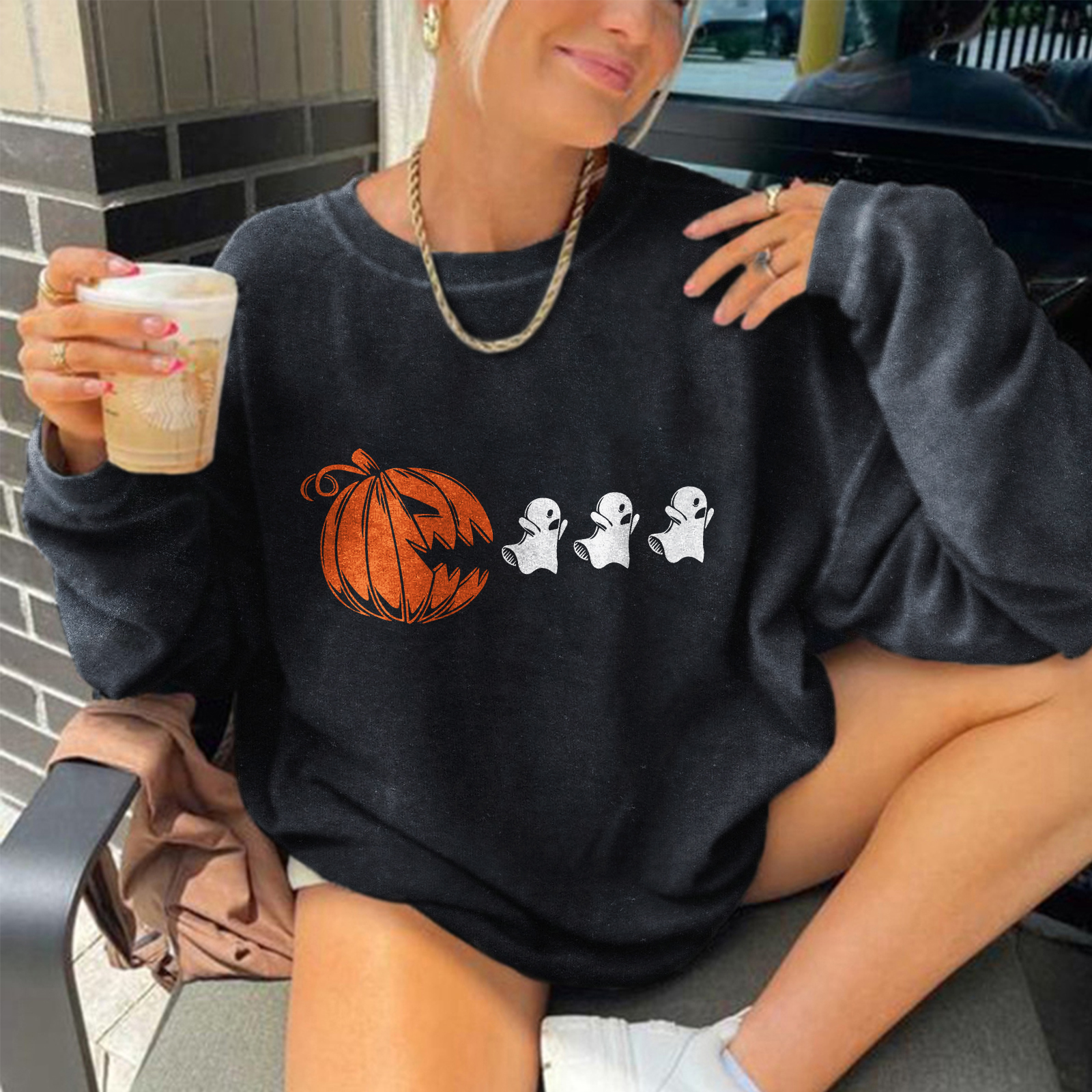 Halloween Pumpkin Chasing Ghosts Sweatshirt