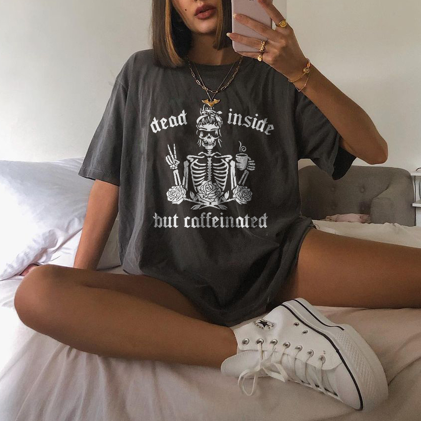 Dead Inside But Caffeinated Sketelon T-shirt
