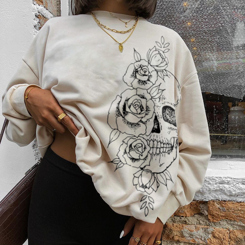 Vintage skull floral print sweatshirt