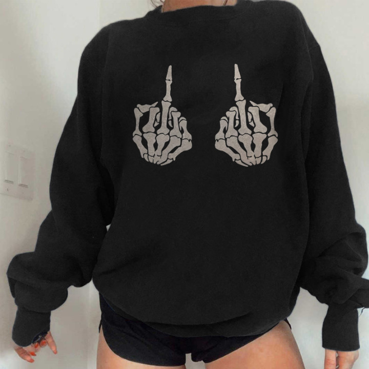 Skeleton Hand Gesture Black Sweatshirt