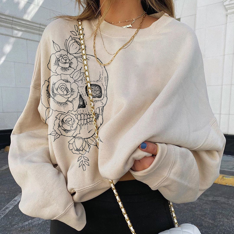 Beautiful rose skeleton printed cozy sweatshirt