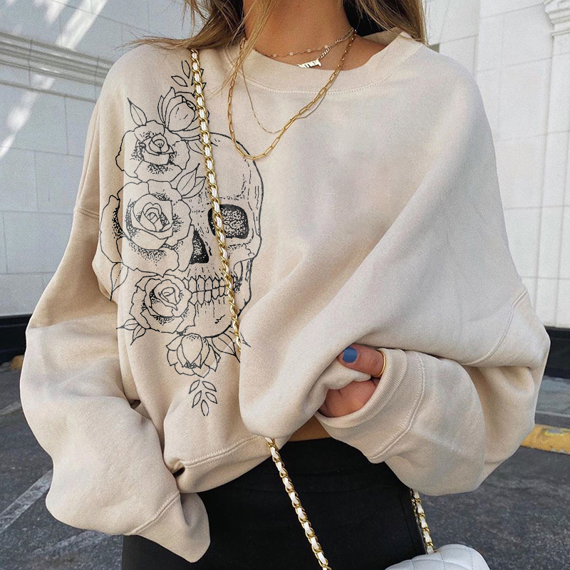 Beautiful rose skeleton printed cozy sweatshirt