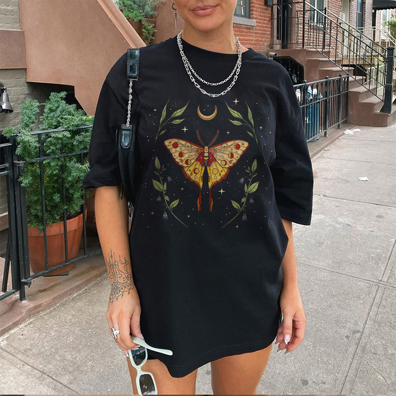 Butterfly Moon And Flowers T-shirt