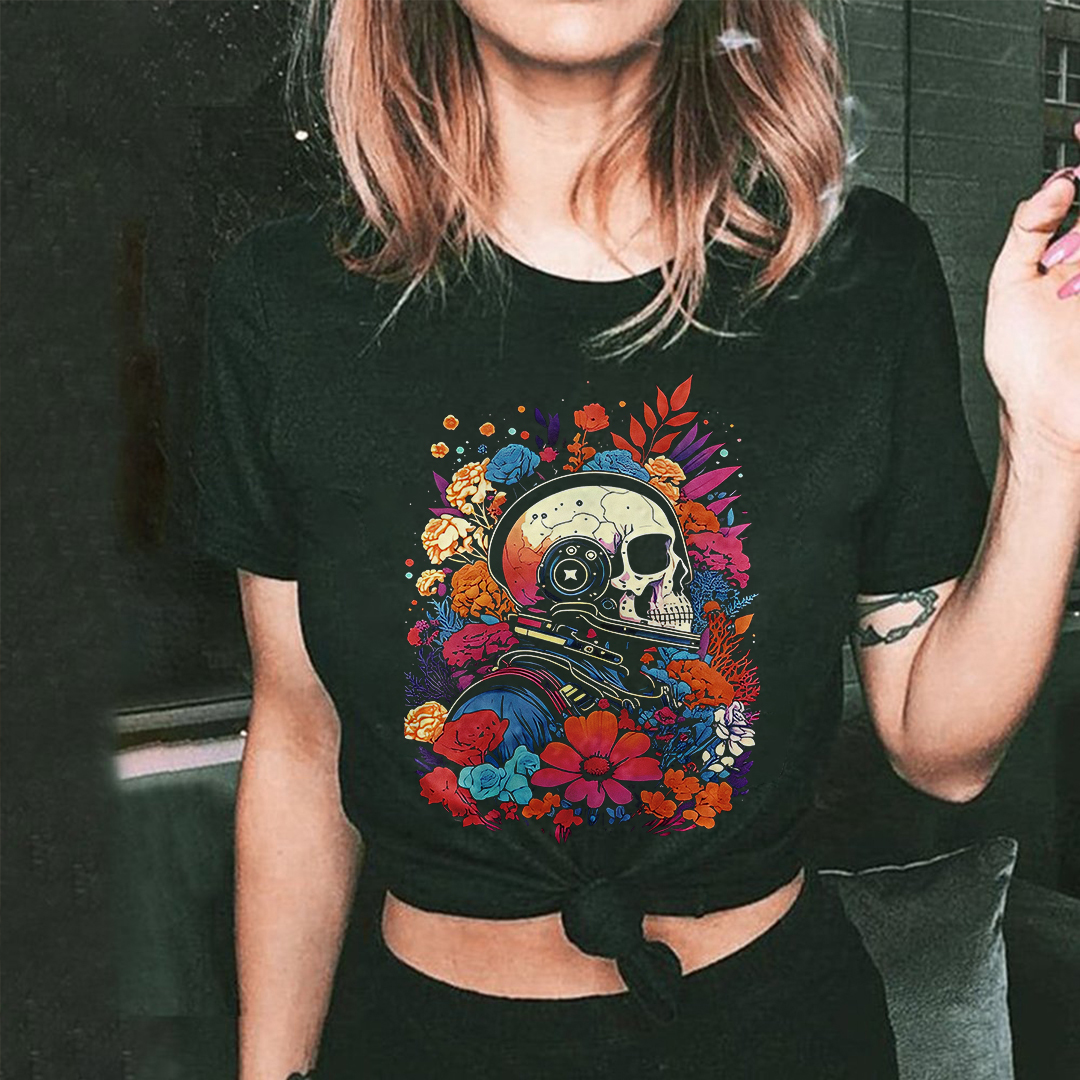 Skull Spacemen Print T-shirt