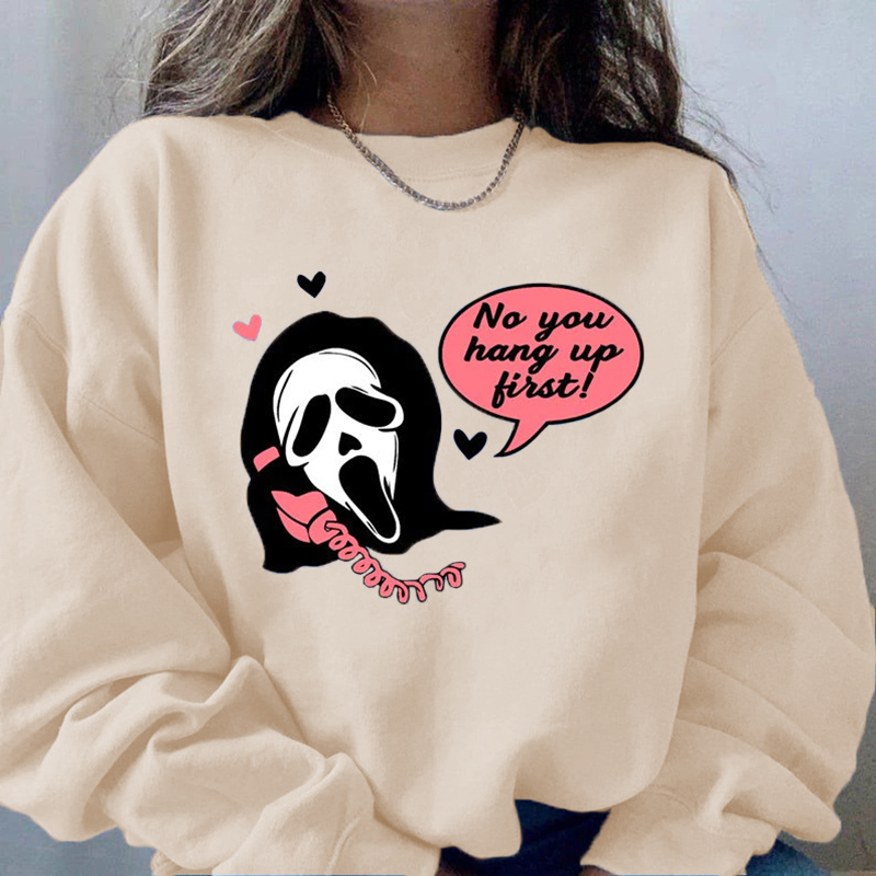 No You Hang Up First Skull Print Sweatshirt