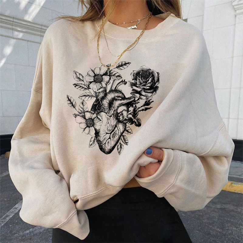 Heart Grows Flower Printed Casual Sweatshirt