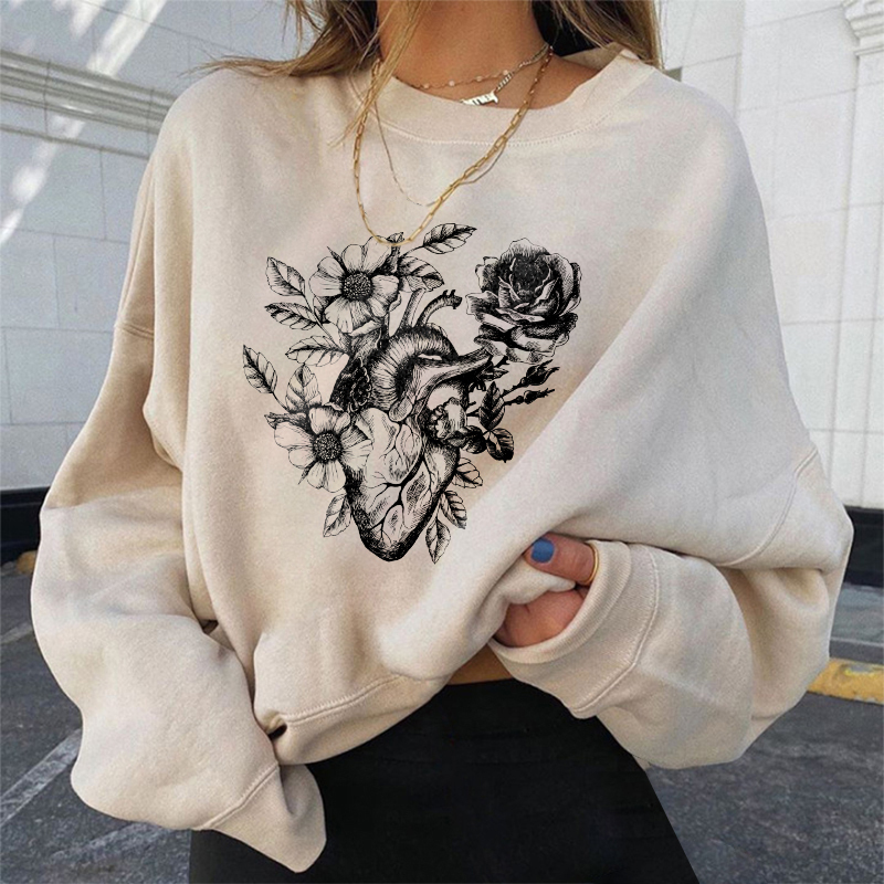 Heart Grows Flower Printed Casual Sweatshirt