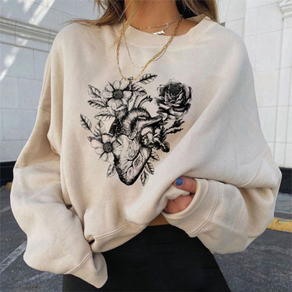 Heart Grows Flower Printed Casual Sweatshirt