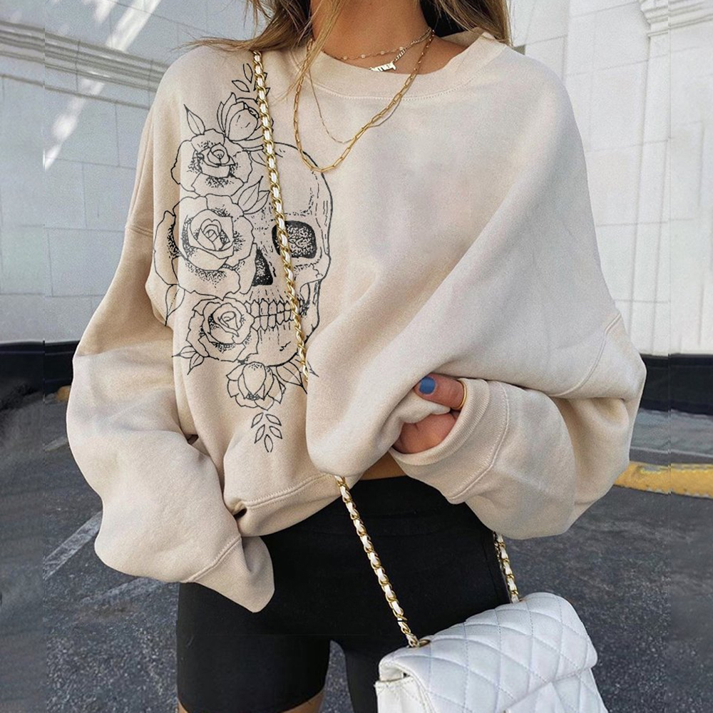 Beautiful rose skeleton printed cozy sweatshirt